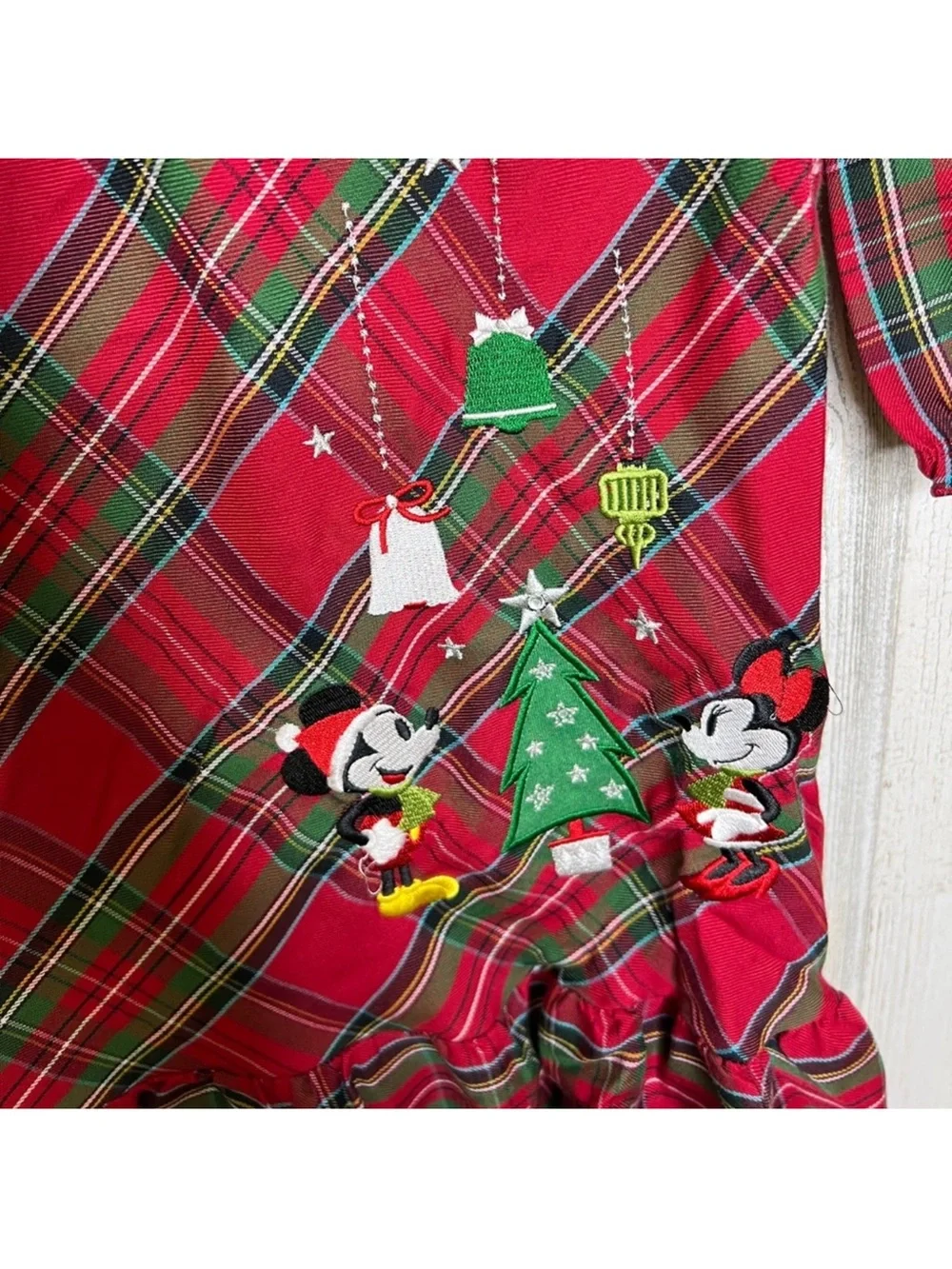 Disney Store Girls Size 7 8 Mickey Minnie Mouse Christmas Plaid Nightgown
